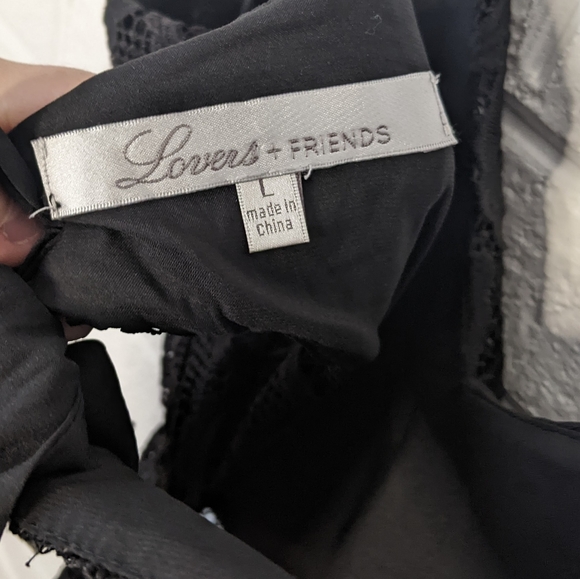 Lovers + Friends Revolve Songbird Black Crochet Lace Cut Out Tie Back Romper - Picture 5 of 6